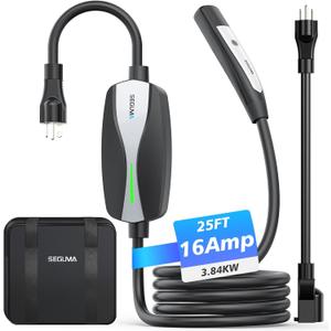 Level 1/2 Tesla Charger, 16A, 25ft Extension Cable, Dual Voltage 240V NEMA 6-20 Plug & 120V NEMA 5-15 Adapter, NACS Connector, Portable Home Electric Car EV Charger for Tesla Models Y/X/3/S (Black)