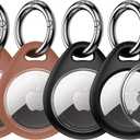 UNBREAKcable Apple AirTag Holder - 4 Pack [Fit Tightly Design] [Easy to Install] [Hold Air Tag Securely] Waterproof TPU Shell Protective Case with All Metal Keychain Key Ring Clip (Black&Brown)