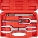 5pcs Ball Joint Separator Set, Heavy Duty Tie Rod Removal Tool, 1-1/8", 15/16", 11/16" Pickle Fork Tool Set with Handle and Adapter for Pitman Arm Removal