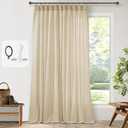 Beige Pinch Pleat Linen Curtains for Patio Sliding Door 72 Inch Width 120 Inches Long Light Filtering Semi Sheer Custom Cotton Extra Wide 72 x 120 Curtain Panels for Living Dining Room Balcony 10FT