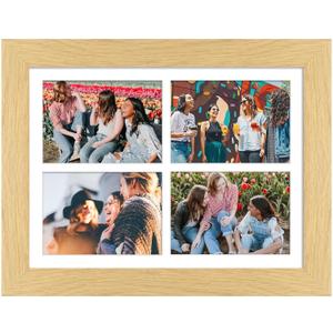 11x15 Picture Frame Display 4 opening 5x7 Picture Frame Collage,Multi Photo Frame with Mat,Plexiglass,Horizontal and Vertical Formats for Wall Decor,Natural Wood Grain