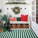 St. Patrick's Day Striped Outdoor Rug Green and White Porch Rug 4' x 6' Spring Doormat Layered Welcome Mat for Farmhouse Spring Front Porch Entryway Decor