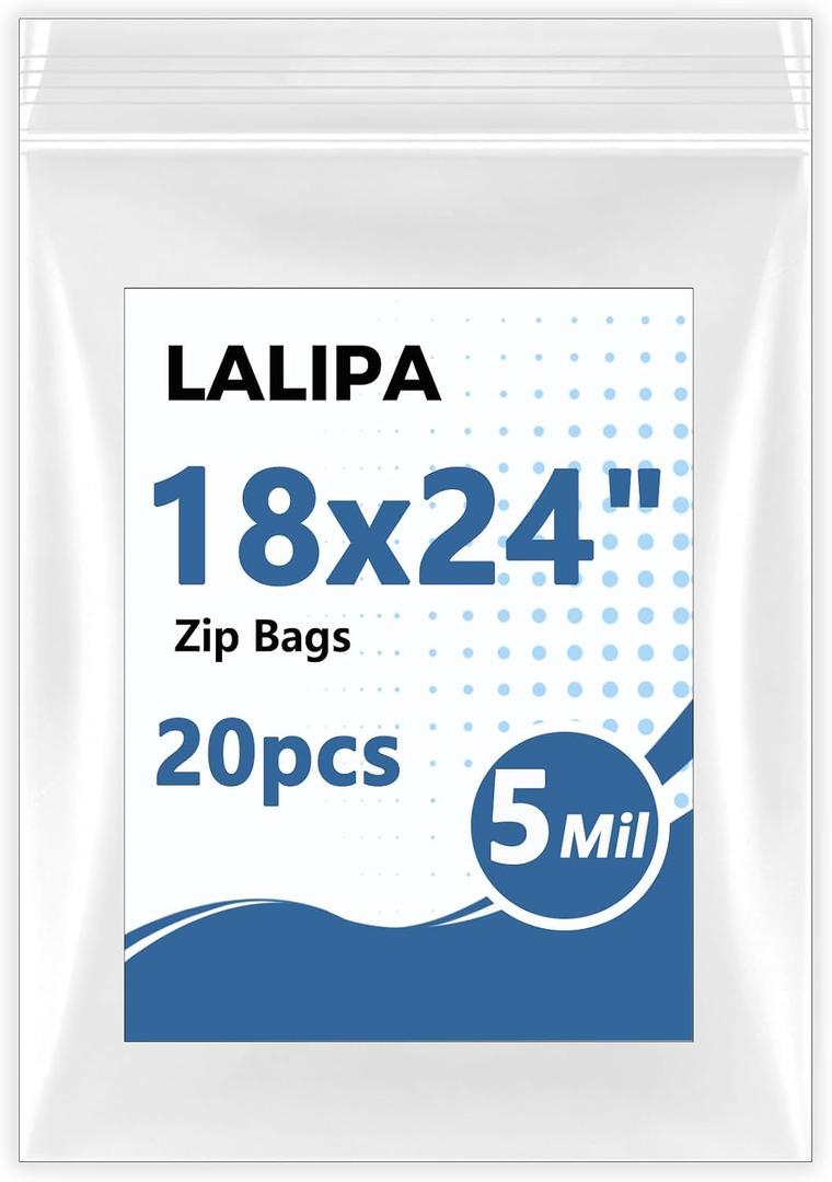 5 Gallon Large Zip Storage Bags 18x24 Inch Clear Plastic Bags Heavy Duty Reusable Zip Seal Lock Jumbo Poly Bags for Food,Travel,Moving,Clothes Thick 5Mil 20 Pack