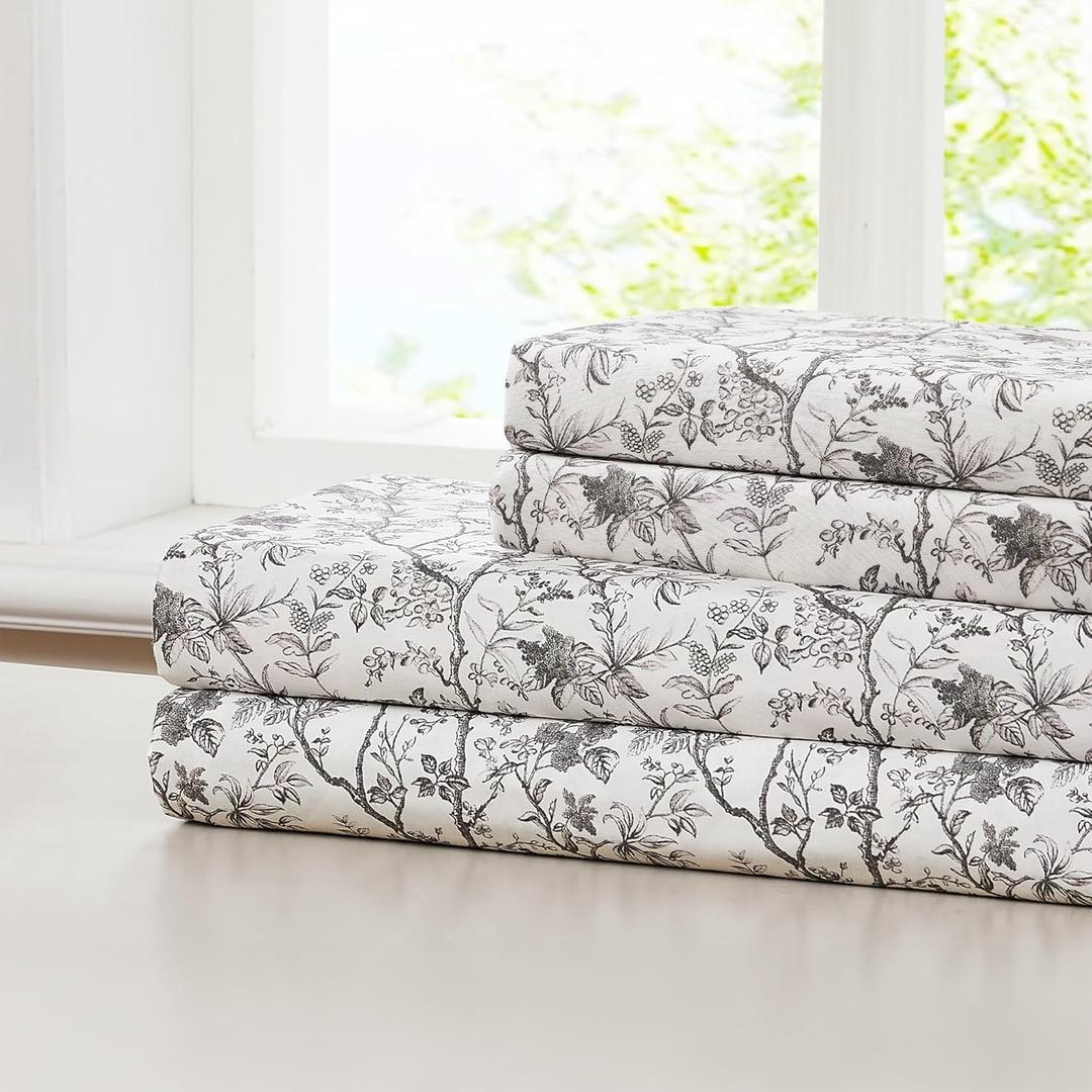 Modern Threads Silky Soft Microfiber and Wrinkle Free Sheets - Luxurious Microfiber Bed Sheets Includes Flat Sheet, Fitted Sheet with Deep Pockets, & Pillowcases Grey Garden Toile, Queen Modern Threads Silky Soft Microfiber and Wrinkle Free Sheets - Luxurious Microfiber Bed Sheets Includes Flat Sheet, Fitted Sheet with Deep Pockets, & Pillowcases Grey Garden Toile, Queen