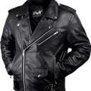 HWK Brando Leather Motorcycle Jacket for Men, Genuine Black Leather Jacket with Removable CE Armor for Motorbike Riding (XX-Large)