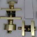 Satin Brass Door Knobs, Privacy Door Knob, Brushed Gold Door Knobs Interior, Rectangular Modern Door Knob for Bedroom, Bathroom, Study, Office