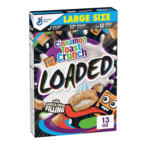 Cinnamon Toast Crunch Loaded Cereal, Cinnamon Sugar Cereal With Artificially Flavored Vanilla Crème Filling, Made With Whole Grain, Large Size, 13 oz BBD: 03-15-26