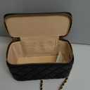 DORIS&JACKY Small Quilted Box Crossbody Purse For Women Designer Leather Mini Top Handle Pouch Bag With Metal Chain Strap (1-black)
