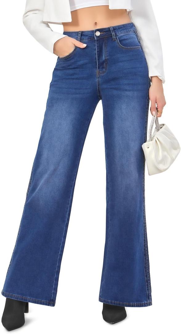 VIPONES Wide Leg Jeans for Women Trendy High Waisted Strechy Straight Leg Baggy Jeans Loose Denim Pants with Pockets