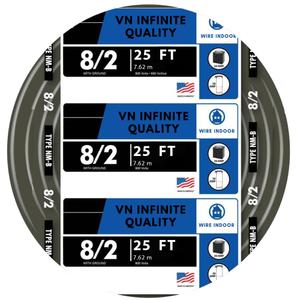 8/2 NM-B Nonmetallic with Ground Sheathed Cable Residential Indoor Wire (25ft)