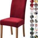 Velvet Chair Covers for Dining Chair Set of 6, Stretchy Soft Parson Chair Covers Removable Washable Kitchen Dining Room Chair Slipcovers with Elastic for Universal Fit (Burgundy)