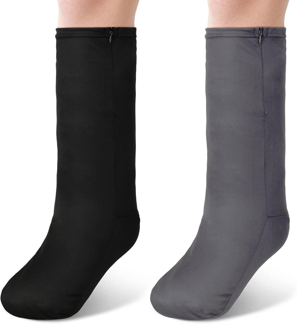 Boao 2 Pcs Leg Cast Cover, Medium Short Cast Sock Cover Below The Knee Leg Sleeve for Foot Men Women(Black, Gray)