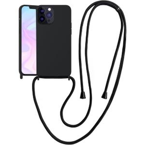 Crossbody Case for iPhone 15 Pro with Strap, iPhone Case with Adjustable Lanyard Rope, Drop Protection Silicone Phone Case for iPhone 15 Pro 6.1 Black