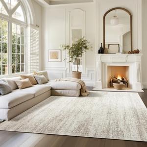 Washable Rugs 8x10 Area Rugs for Living Room,Rugs for Bedroom,Large Carpets,Ultra Soft Faux Wool Retro Dining Room Rug,Non Slip&Non-Shedding Low Pile Vintage Print Rug for Home Office Decor (8' x 10' (Rectangular), Beige-ivory-cream-brown-camel)