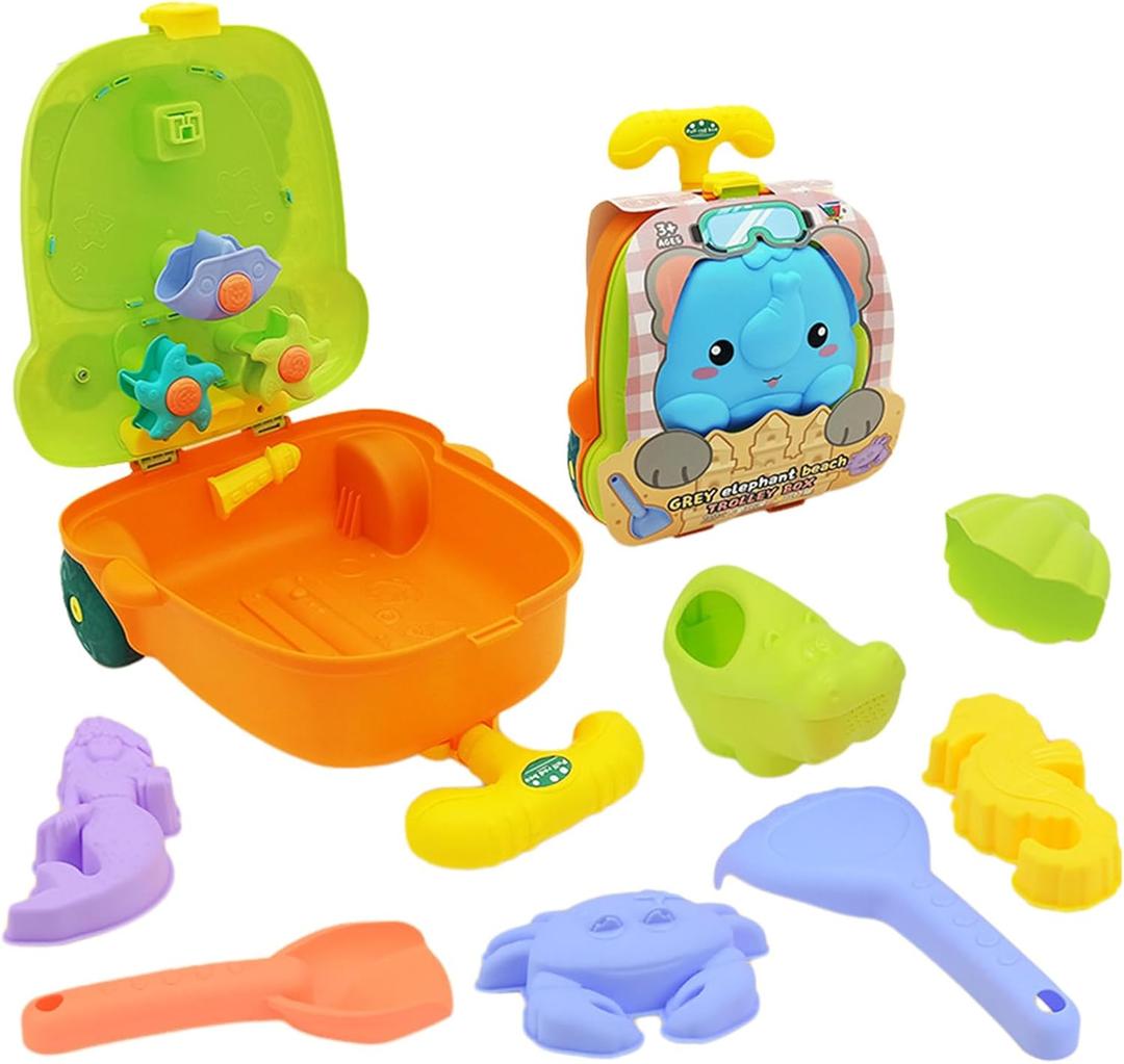 Sand Toy Suitcase for Sculpture Shovel Mold Seaside 8Pcs Beach Water Play Party Favor Sandcastle for Play (Q, Blue)