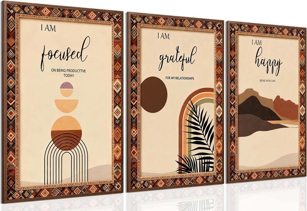DDOPLKK 3 Pcs Farmhouse Boho Wall Decor Inspirational Boho Prints Wall Art, Motivational Mid Century Positive Affirmations, Minimalist Home Decor for Kitchen Bedroom Living Room,12 x 16 In UnFramed
