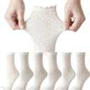 Cityelf 7 Pack Women's Black Ruffle Socks Mesh Lace Cotton Casual Crew Ultra Thin Frilly Ankle Socks