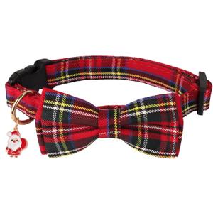 ADOGGYGO Christmas Dog Collar with Bowtie, Adjustable Red Plaid Bow, Pet Christmas Collars for Small Medium Large Dogs (Medium)