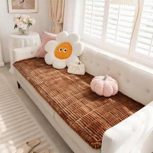 Couch Cover for Dogs Washable, Fuzzy Pet Couch Covers for Sofa Pet Friendly, Non-Slip Sofa Protector, Brown, 27.6" x 59"