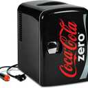 Coca-Cola Zero CZ04 4 Liter/4.2 Quarts 6 Can Portable Cooler/Mini Fridge, Beverages, Baby Food, Skincare and Medications-Use at Home, Office, Dorm, Car, RV or Boat-AC & DC Plugs Included, Black/Red