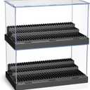 KKU Display Case for Minifigure Action Figures Blocks, Acrylic Minifigure Display Case Box Storage with 3 Movable Steps Gift for Kids Adults Black, 2 Pack