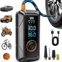 Tire Inflator Portable Air Compressor, Cordless & 12V DC Air Inflator for Car Bikes MotorcycleTires Balls with Auto Shut-Off, Digital Pressure Gauge, Compact Emergency Pump (Black)
