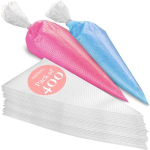 Prestee 400 Anti Burst Disposable Piping Bags, 12" - Pastry Bags, Icing Piping Bags, Tipless Piping Bags, Frosting Bags, Piping Bag, Cake Decorating Bags, Christmas Holiday Cake and Cookie Decoration (Smooth (400 Pack))