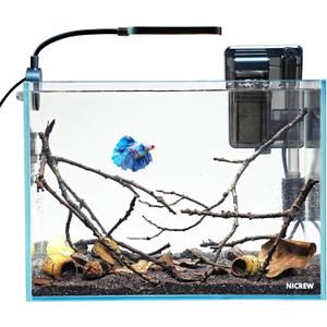 NICREW 2.5 Gallon Nano Nature Aquarium Kit, Ultra-Clear Rimless Desktop Fish Tank with Light and Filter, Perfect for Small Fish, Shrimp, or Betta, Basic Version, Clear