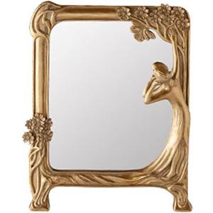 Vintage Gold Mirror Wall Decor - Small Vanity Mirrors, Antique Decorative for Desk Room, Frame Arched Victorian Decoration for Home Table, Standing Framed Gift for Furniture Living Bedroom, Rectangle