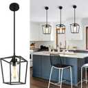 3 Pack Black Pendant Lights for Kitchen Island, 1-Light Farmhouse Metal Pendant Light Cage Kitchen Hanging Light Fixtures with Clear Glass Shade for Dining Room, Entryway, Hallway, Foyer