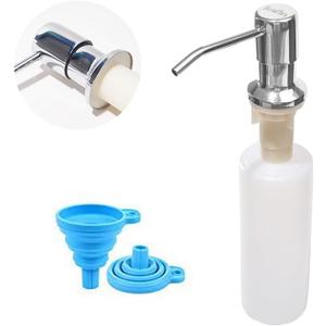 Soap Dispenser for Kitchen Sink (Chrome),Built in Design Sink Soap Dispenser, Refill from The Top, Stainless Steel Kitchen Soap Pump with 10 fl.oz Bottle (300ml)