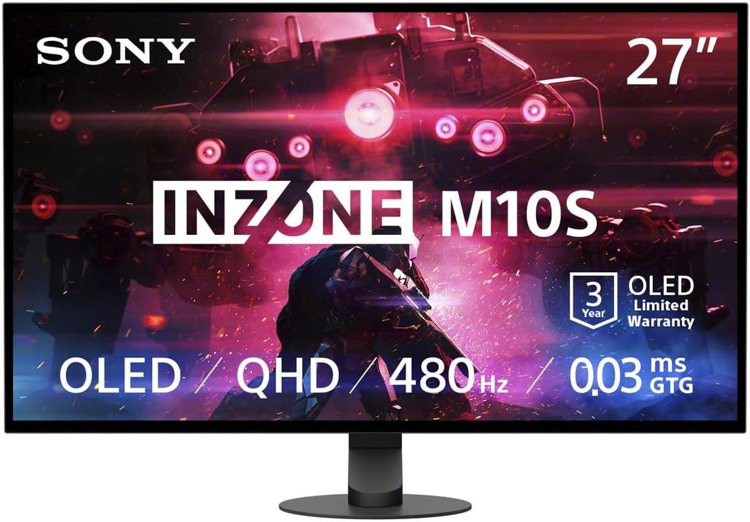Sony INZONE M10S 27 OLED 1440p Gaming Monitor 480Hz 0.03ms, Low Profile Stand, Tournament Mode, Dual Screen Size (24.5), G-SYNC Compatible, Anti-Glare, Custom Heatsink