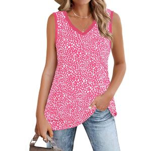 Tank Tops for Women 2025 Sleeveless Shirts Casual V Neck Summer Tops Sexy Going Out Loose Fit T Shirt (Pink, XL)