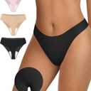 OEAK Seamless Thongs for Women Invisible Thongs No Show Thong Panty Liners Tangas Comfortable Workout G-Strings Underwear (Medium, 1*black+1*skin Nude+1*peach Pink) Pack of 3
