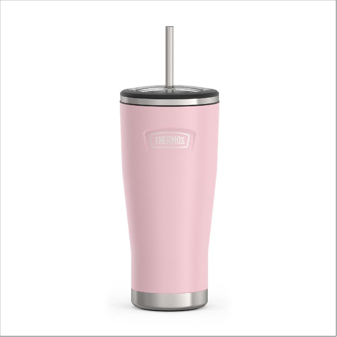 THERMOS ICON SERIES, Stainless Steel Cold Tumbler with Lid and Straw - 24 Ounce, Sunset Pink - Vacuum Insulated Tumbler