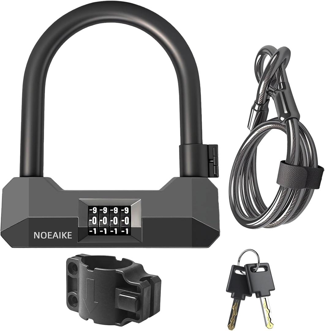 U Bike Lock 4-Digit Resettable Combination  Heavy-Duty Anti Theft with 4FT Security Steel Cable-2 Keys and Bracket,Oversized Bicycle Locks Perfect for Mountain & Road Bike,Scooter and Ebike