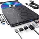 8  in 1 External CD/DVD Drive,USB 3.0 and Type-C Disc Burner Player Reader Writer,Slim and Portable CD DVD +/-RW Optical Drive for PC Laptop Desktop MacBook Mac Windows Linux OS Apple
