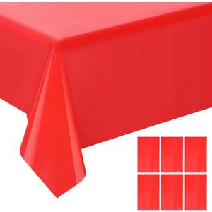 ZEBWAY 6 Pack Premium Disposable Plastic Tablecloth 54 X108 Inch Rectangle Solider Color Heavy Duty Table Cover for Dining Tables, Parties and Holidays Decorative (Red)