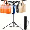 Heavy Duty Metal Shopping Bag Rack - Adjustable Height 51" to 71", Foldable Bag Holder Stand with Storage Bag, Retail Display Stand for Store/Boutique/Mall (Holds 50lbs)