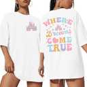 Magic Kingdom Shirts for Women: Oversized Castle Graphic Tees Magical Fairy Tale Gift Shirt Casual Short Sleeve Tops (Large, White)