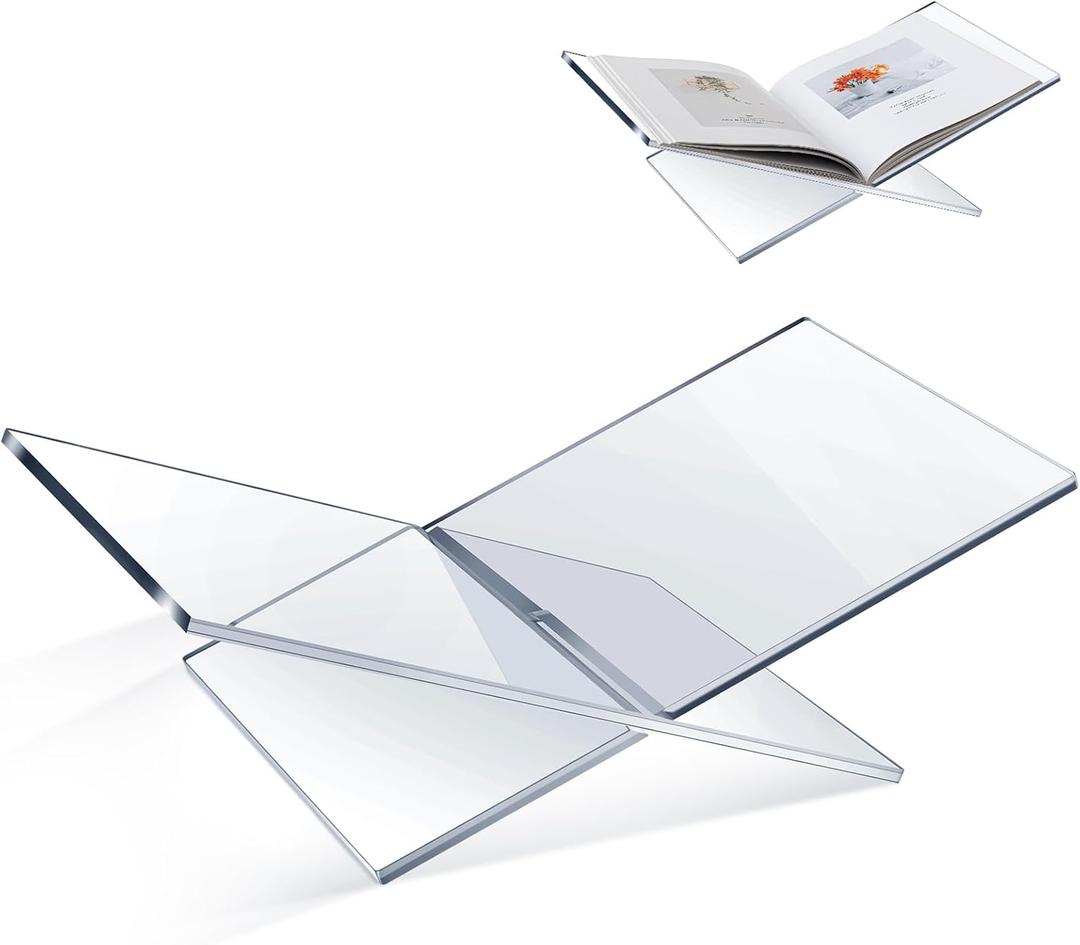Large Acrylic Book Stands 11" x 7" x 5.6" Thicken Book Holder for Display Reading Open Coffee Table Stand for Cookbooks, Bible, Quran, Art, Magazines (Clear)