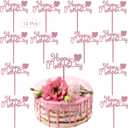 12Pcs Happy Mother's Day Cake Topper Acrylic Cake Topper Mother's Day Cupcake Topper Heart Shaped Cake Picks Cake Accessories for Birthday Mother's Day Gifts Cake Decoration Party (Rose Gold)