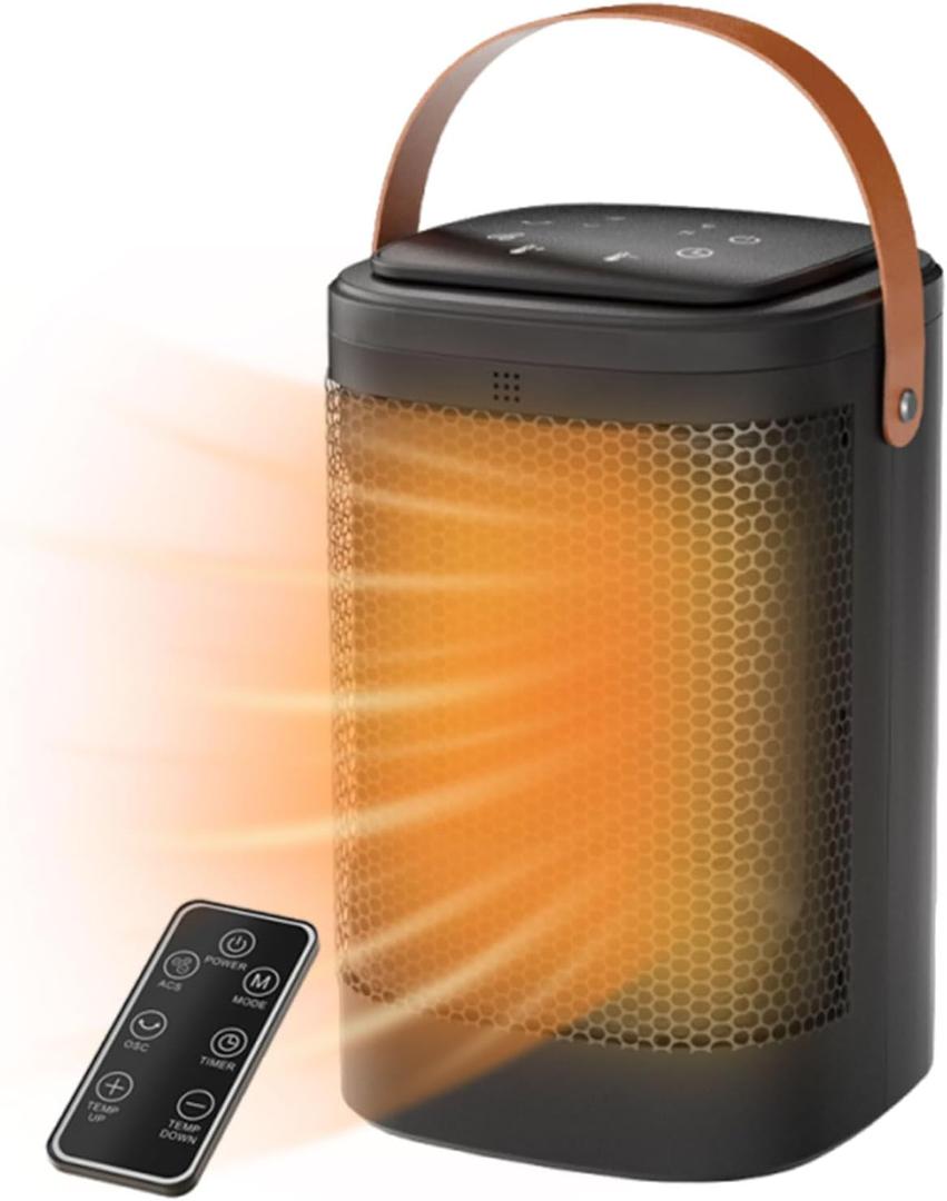 Space Heater for Indoor Use, 1500W PTC Ceramic Heaters with Remote, 70 Oscillation, 1-12H Timer, Electric Heaters with Thermostat, Overheat Protection, Safe Portable Heater for Home, Office, Bedroom (Black/Orange)