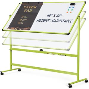 Rolling Whiteboard, 48x32 Inches Mobile Whiteboard on Wheels, Magnetic Dry Erase Board with Stand, Standing White Board for Office, School, Home, Large Double Sided White Board with Paper Pad