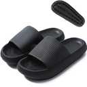 Pillow Slippers, Quick Drying Open Toe Soft Cushioned Extra Thick Non-Slip Massage House Slipper Pool Gym Shower Bathroom Sandals (Color : Black, Size : 42-43