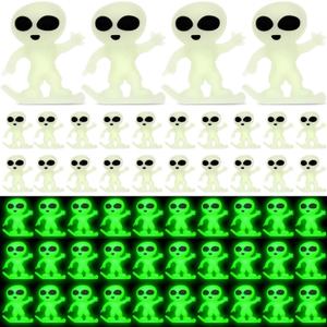 50 Pcs Glow in the Dark Mini Alien Figures Small Tiny Small Aliens Figurine Miniatures for Space Party Favors Hide and Prank Bulk Gifts Goodie Bag Fillers Stocking Stuffer (White)