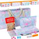 2026 American Mahjong Set Complete with Blue Carrying Bag, 160 Orange Mahjong Tiles, 4 All-in-One Transparent Mahjong Racks with Pushers, Majiang Tile Set