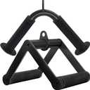 Double D Row Handle Cable Attachment for Weight Workout, Steel with Non-Slip Rubber Grip (Black)