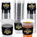Labrostar 50Pcs Graduation Decorations 2026 Disposable Graduation Cups Congrats Grad Class of 2026 Decorations Graduation Party Supplies 16oz Black, Black03