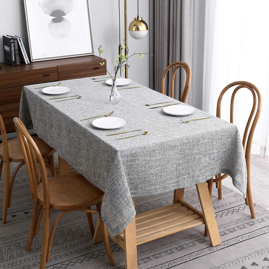 maxmill Flaxy Faux Linen Table Cloth with 2-Tone Slubby Texture Wrinkle Free Anti-Shrink Soft Tablecloth for Kitchen Dining Tabletop Outdoor and Indoor Use Rectangle 60 x 104 Inch Light Gray